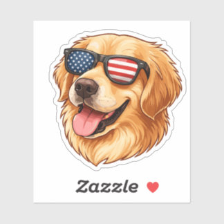 Patriotic Golden Retriever with American Flag  Sticker