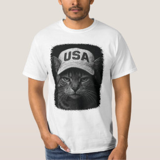 Patriotic Grumpy Cat – USA Hat Black & White T-shirt