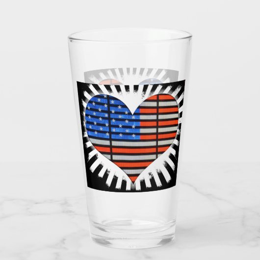 Patriotic Heart American Flag Glas (Achterkant)