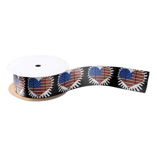 Patriotic Heart American Flag Satijnen Lint (Spoel)