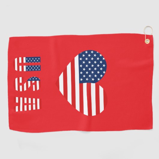 Patriotic Heart Golf Handdoek met Amerikaanse vlag (Horizontaal)