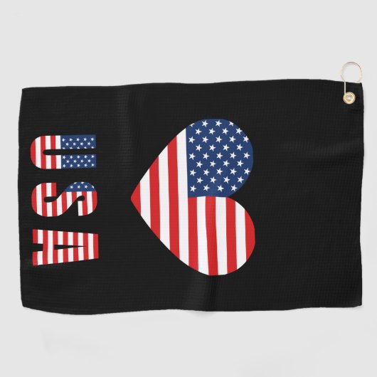 Patriotic Heart Golf Handdoek met Amerikaanse vlag (Horizontaal)