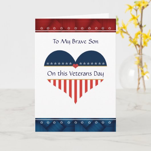 Patriotic Heart Son Veterans Day Kaart (Gele Bloem)