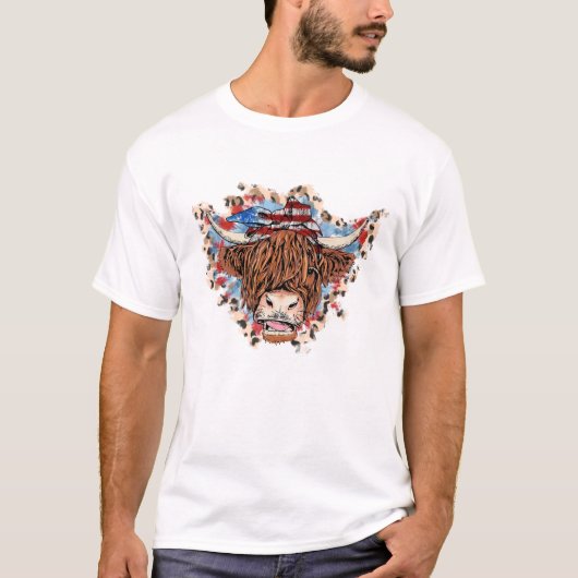 Patriotic Highland Koe shirt, Amerikaans Koe shirt (Voorkant)