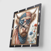 Patriotic Highland Koe Verenigde Staten Vierkante Klok (Hoek)