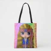 Patriotic Hippie Chick Big Eye Girl Doll Tote Bag (Voorkant)