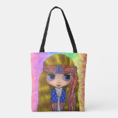 Patriotic Hippie Chick Big Eye Girl Doll Tote Bag (Achterkant)