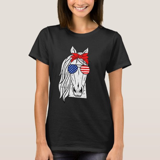 Patriotic Horse 4th Of July Funny Sunglasses Pet L T-shirt (Voorkant)