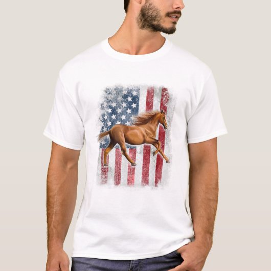 Patriotic Horse American Flag T-shirt (Voorkant)