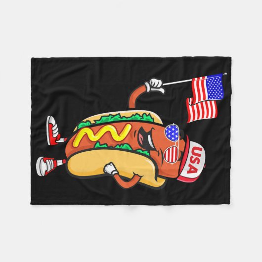 Patriotic Hot Dog American Flag Usa Funny 4th Of J Fleece Deken (Voorkant (Horizontaal))