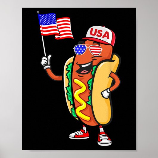 Patriotic Hot Dog American Flag Usa Funny 4th Of J Poster (Voorkant)