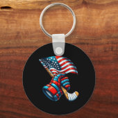 Patriotic Ice Hockey 4th Of July Usa Independence Sleutelhanger (Voorkant)