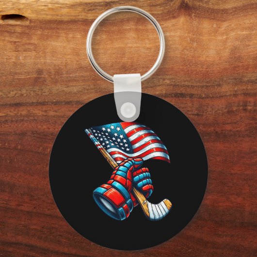 Patriotic Ice Hockey 4th Of July Usa Independence  Sleutelhanger (Voorkant)