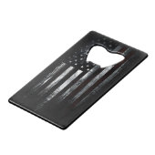 Patriotic Industrial American Flag Creditkaart Flessenopener (Voorkant Gekanteld)