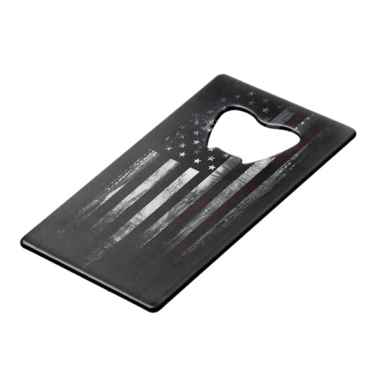 Patriotic Industrial American Flag Creditkaart Flessenopener (Voorkant Gekanteld)
