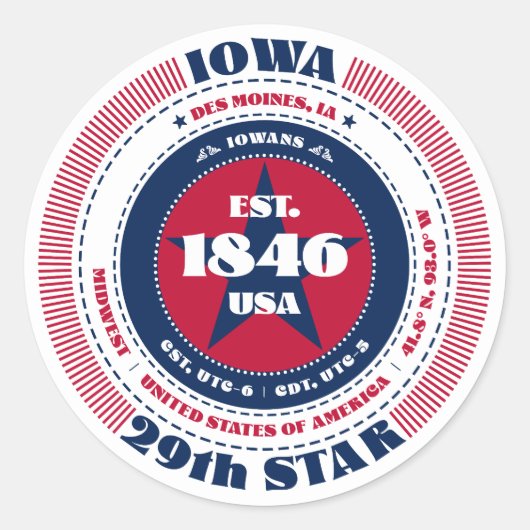 Patriotic Iowa Circle Design Sticker (Voorkant)