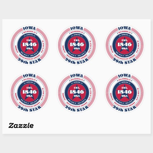 Patriotic Iowa Circle Design Sticker (Vel)