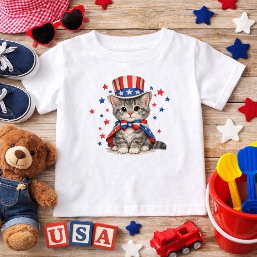 Patriotic Kitten Red White Blue T-shirt