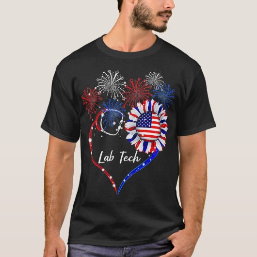 Patriotic Lab Tech Sunflower 4th Of July American  T-shirt (Voorkant)