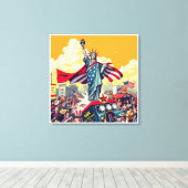 Patriotic Liberty Parade – Vintage 4 juli Canvas Afdruk (Insitu (Houten vloer))