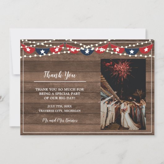 Patriotic Lights Lijst Vierde bannerbruiloft Bedankkaart (Voorkant)