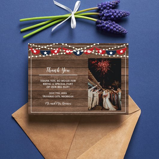 Patriotic Lights Lijst Vierde bannerbruiloft Bedankkaart