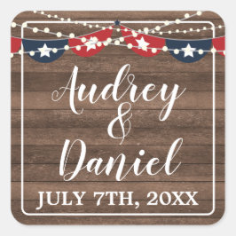 Patriotic Lights Lijst Vierde bannerbruiloft Vierkante Sticker