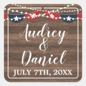 Patriotic Lights Lijst Vierde bannerbruiloft Vierkante Sticker (Voorkant)