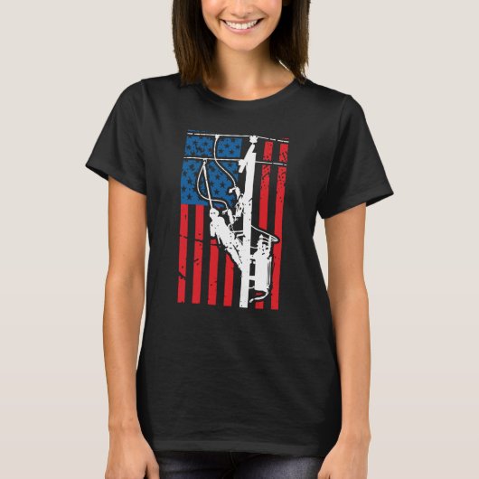 Patriotic Lineman Tools Amercia USA Flag Electrici T-shirt (Voorkant)