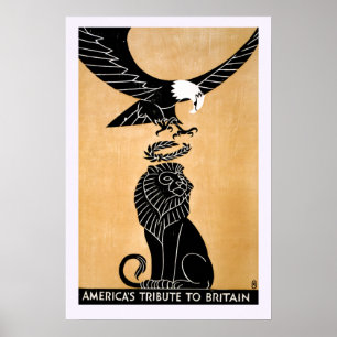 Patriotic Lion en Eagle America Poster