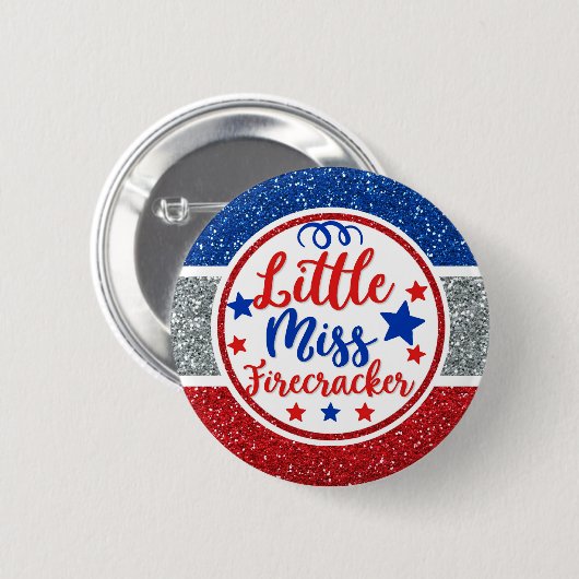 Patriotic Little Miss Firecracker Glittery Ronde Button 5,7 Cm (Voorkant /achterkant)