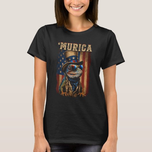 Patriotic Lizard Murica 4th of July Bearded Dragon T-shirt (Voorkant)
