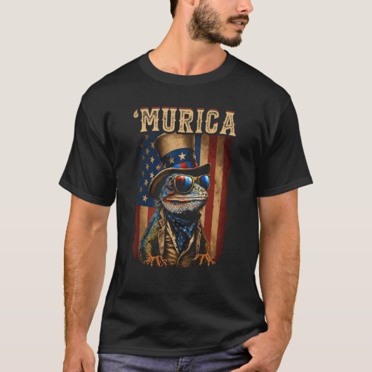 Patriotic Lizard Murica 4th of July Bearded Dragon T-shirt (Voorkant)