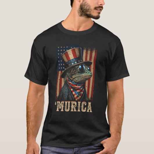 Patriotic Lizard Murica 4th of July Bearded Dragon T-shirt (Voorkant)