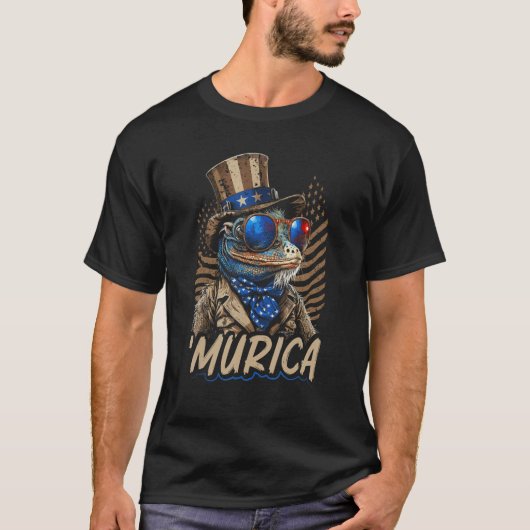Patriotic Lizard Murica 4th of July Bearded Dragon T-shirt (Voorkant)