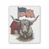 Patriotic Longhorn Cow and Red Barn Vector Design_ Sticker (Voorkant)