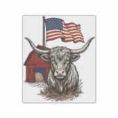 Patriotic Longhorn Cow and Red Barn Vector Design_ Sticker (Voorkant)