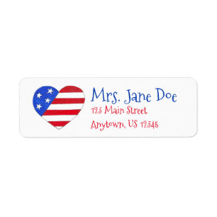 Patriotic Love USA American Flag Heart Red Blue Etiket
