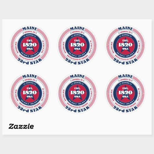 Patriotic Maine Circle Design Sticker (Vel)