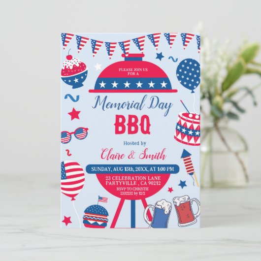 Patriotic Memorial Day BBQ-uitnodiging Kaart (Staand voorkant)