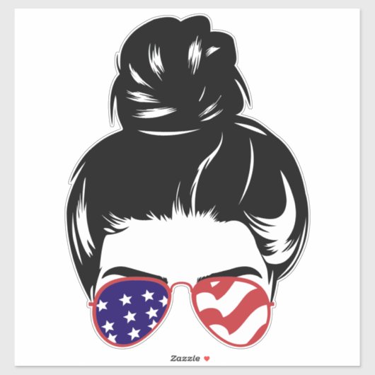 Patriotic Messy Bun Sticker – USA Flag Sunglasses (Vel)