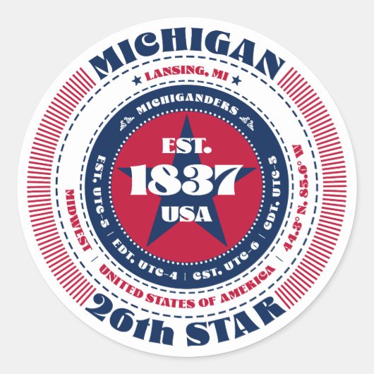 Patriotic Michigan Circle Design Sticker (Voorkant)