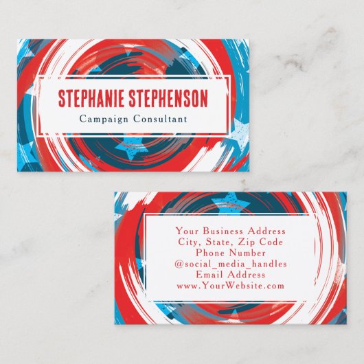 Patriotic Modern Red White Blue Abstract-Amerikaan Visitekaartje (Voorkant / Achterkant)