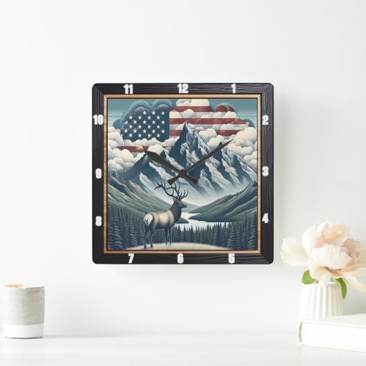 Patriotic Moose Mountain-Natuur Vierkante Klok (Huis)