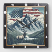 Patriotic Moose Mountain-Natuur Vierkante Klok (Voorkant)