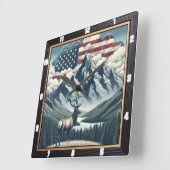 Patriotic Moose Mountain-Natuur Vierkante Klok (Hoek)