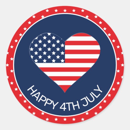 Patriotic Navy Blue, USA Flag Heart 4 juli Ronde Sticker (Voorkant)