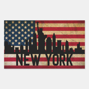 Patriotic New York Skyline American Flag Rechthoekige Sticker