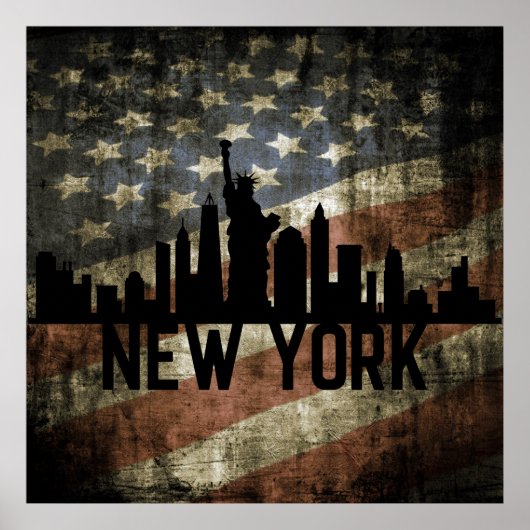 Patriotic New York Skyline  Amerikaanse vlag Poster (Voorkant)