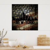 Patriotic New York Skyline  Amerikaanse vlag Poster (Keuken)